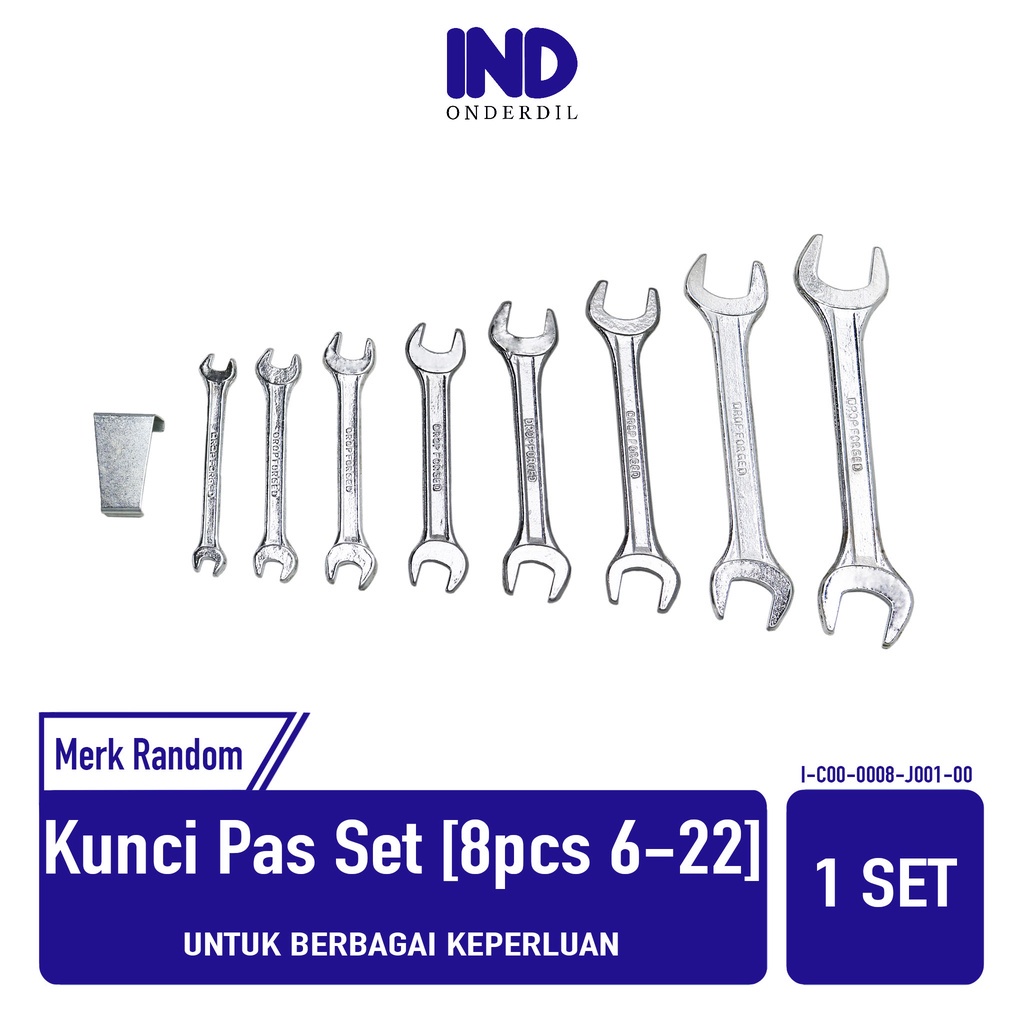 Kunci-Alat-Perkakas-Petukangan Pas Set 8 Pcs-Biji 6-22 Open End Wranch 6-7-8-9-10-11-12-13-14-15-16-17-18-19-20-22