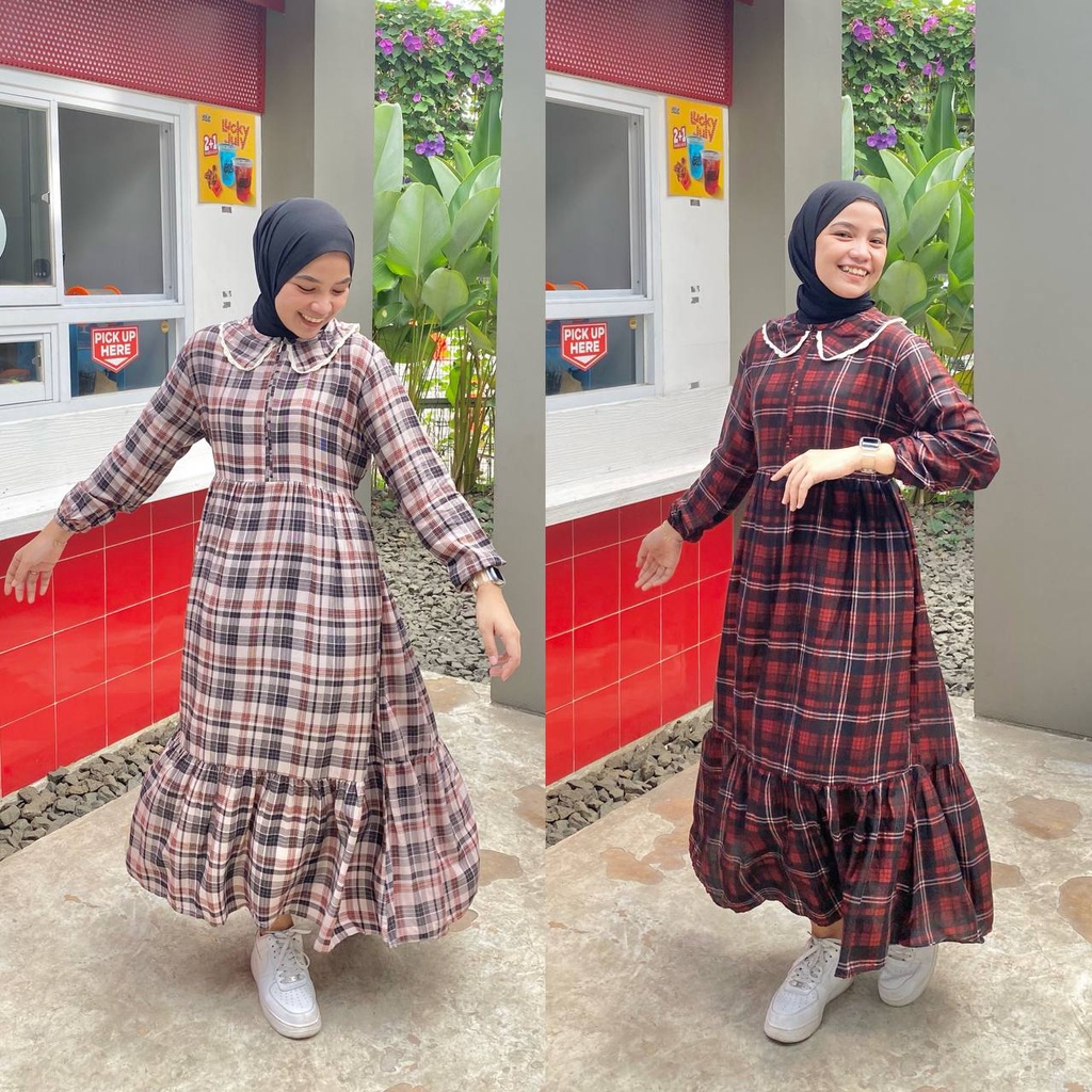 Midi Dress Bahan Rayon Premium | Gamis Rayon Kotak