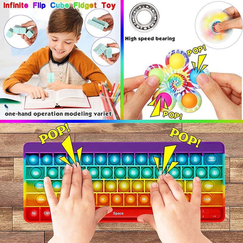 Pop Antistress Push Bubble Fidget Toys Squishy Silicone Sensory Keyboard Simple Dimple Toy For Children Early Education