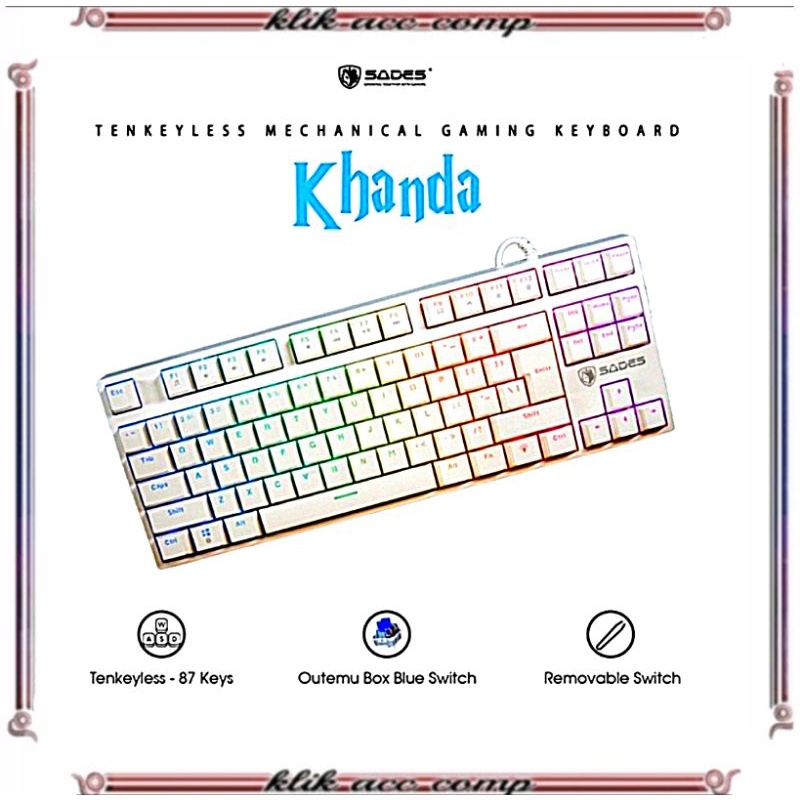 Keyboard Gaming Mechanical TKL RGB Sades Khanda Removable Switch / SADES KHANDA