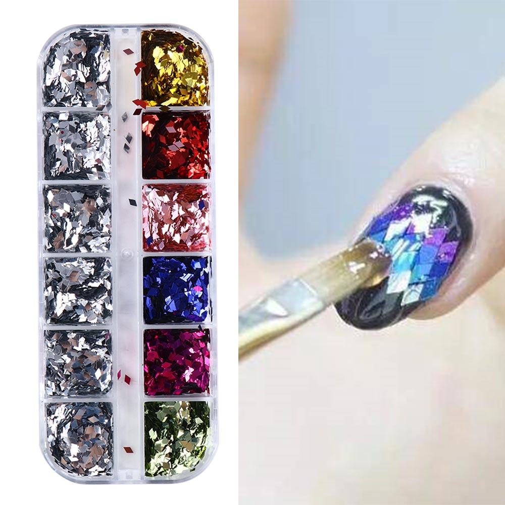 MXBEAUTY Glitter Nail Art Payet Berbentuk Persegi Gadis Manikur Aksesoris Belah Ketupat Nail Art Patch Kuku Glitter Serpihan