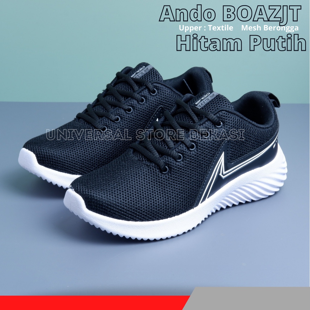 Sepatu Sekolah Anak Laki Perempuan SD SMP SMA Sneakers Ando Hitam Putih Polos Size 35-38