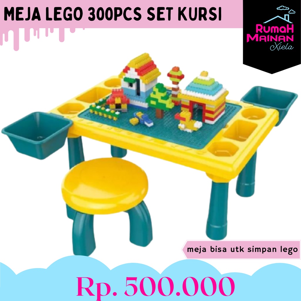 MEJA LEGO 300PCS SET KURSI - MEJA BALOK SUSUN ANAK SERBAGUNA - 669-28