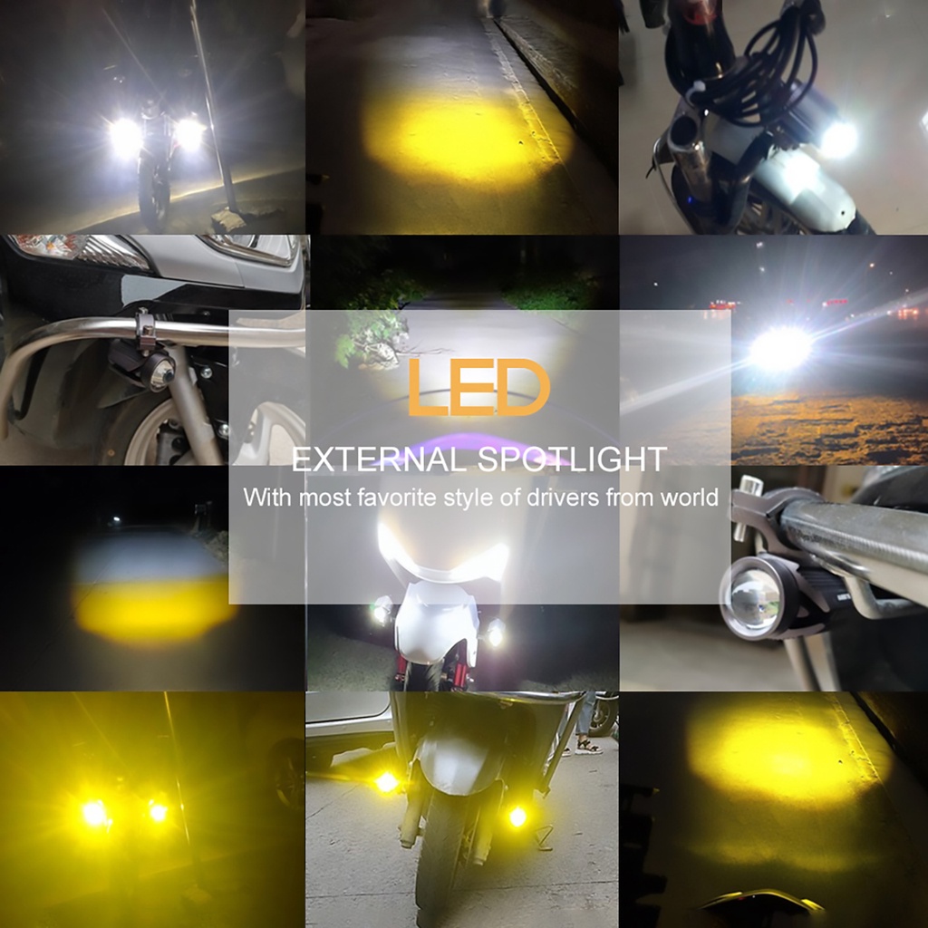 Lampu Depan Led Dua Warna Super Terang Dengan Lensa Proyektor Mini Untuk Motor / Mobil / Atv