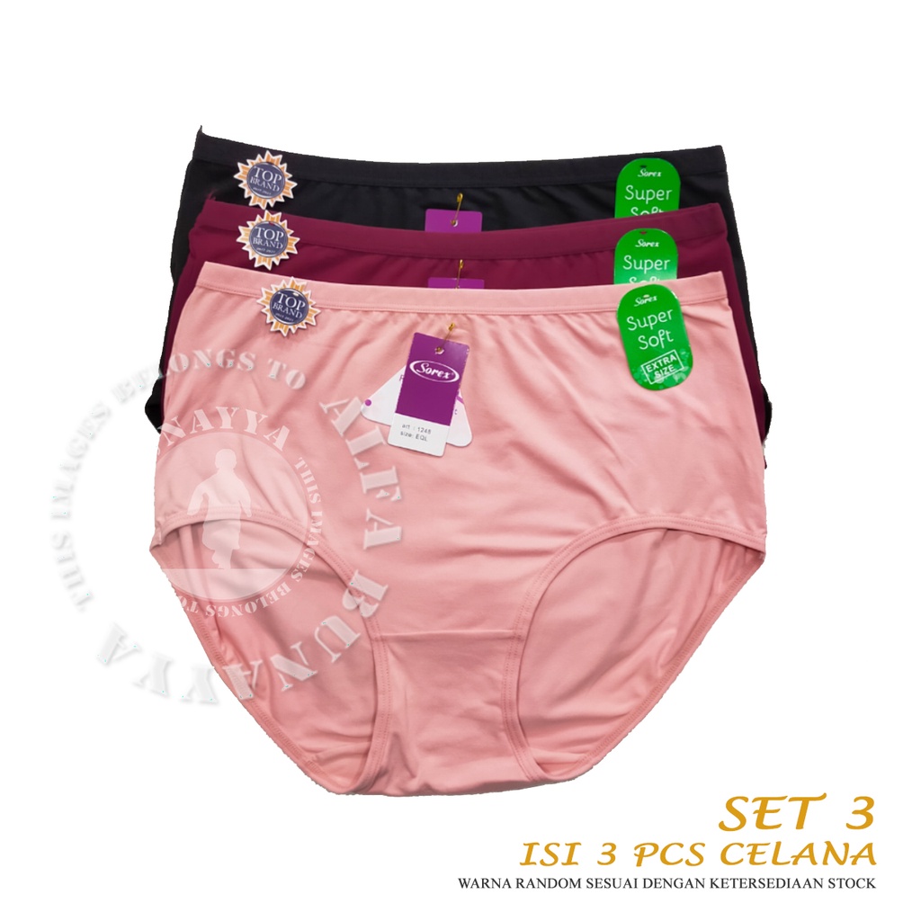 3 Pcs Celana Dalam Wanita SOREX 1248 EXTRA SIZE - MAXY Cutting - Super Soft - CD BIG SIZE Underwear JUMBO - Pakaian Dalam Wanita Katun Cotton