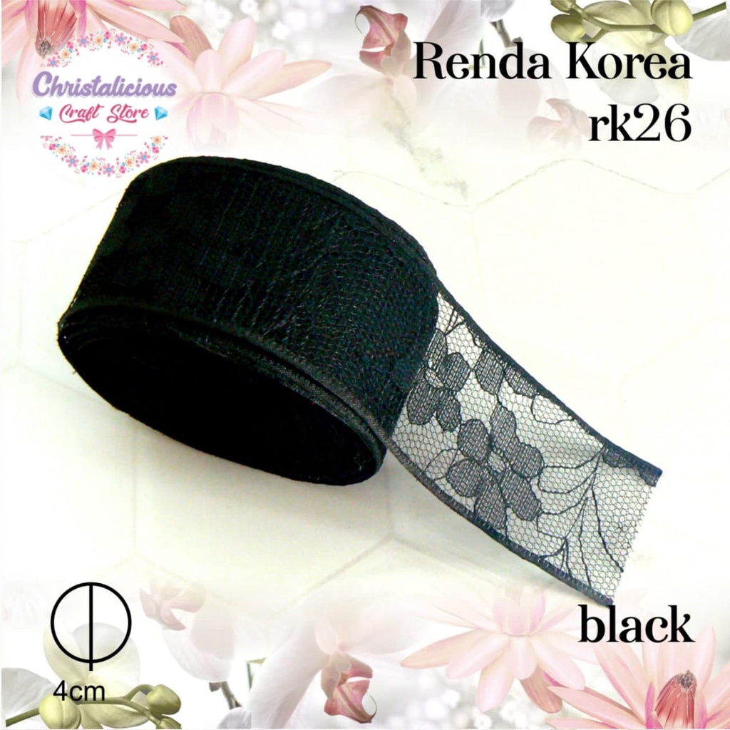 Renda korea RK 26 renda halus, renda broklat import, renda lebar 4cm, renda import lebar 4cm. pita k