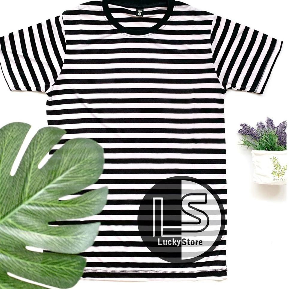 【Bayar di Tempat】 Kaos Stripe Pria Hitam Putih