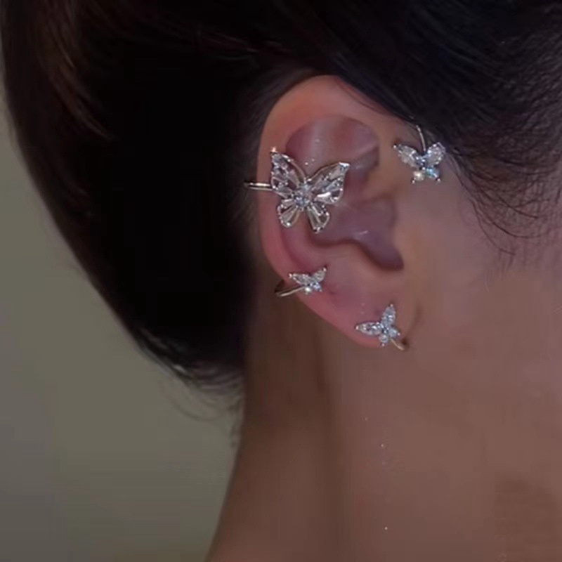 Anting Klip Tanpa Tindik Desain Kupu-Kupu Hias Zircon Untuk Wanita