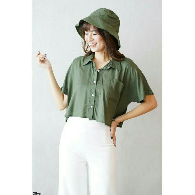 Kemeja Wanita Viscose Crop Shirt