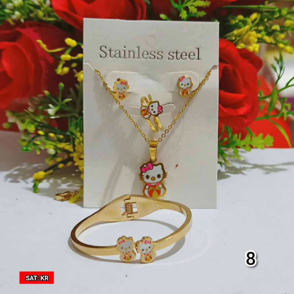 Set Anak Hello Kitty Titanium Steinless Steel anti karat (COD)