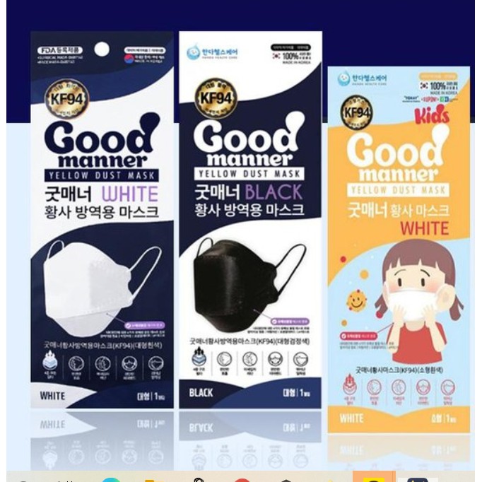 MASKER KF94 KOREA Good Manner WHITE // BLACK 1PCS // MASKER KOREA ANAK // MASKER  KOREA KF94