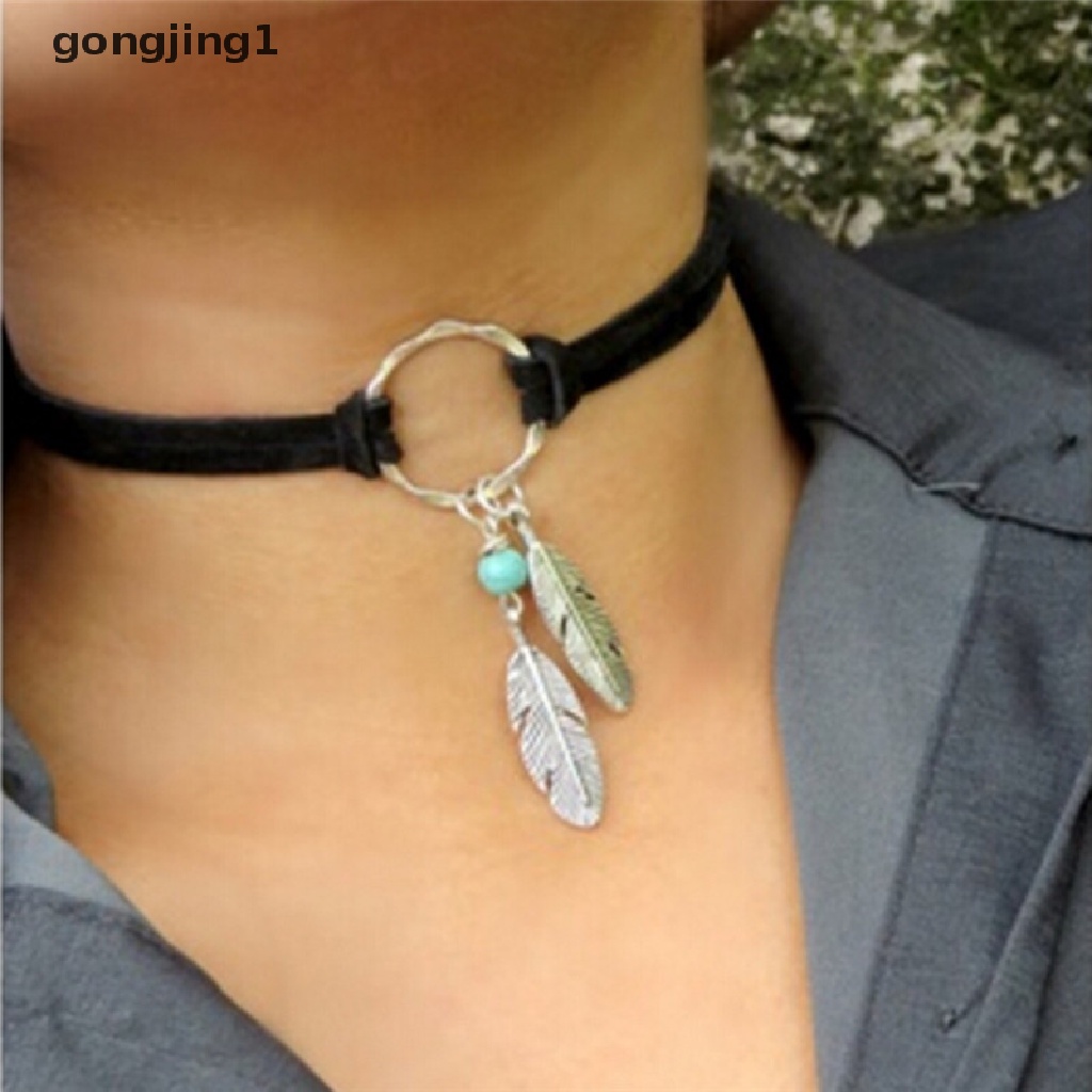 Kalung Choker Liontin Bulu Gaya Bohemian Untuk Perhiasan