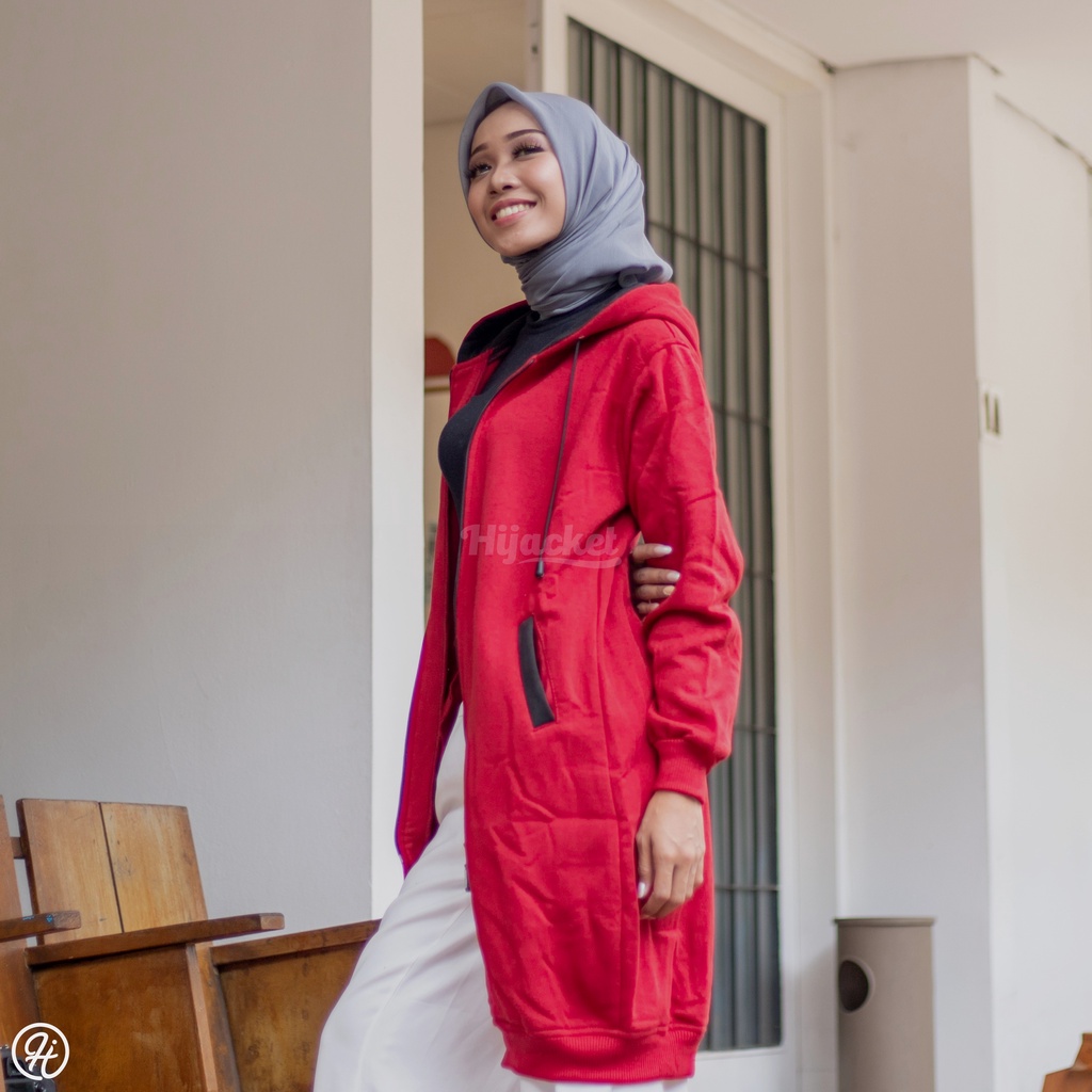 Jaket Sweater Wanita Muslimah Hijaber - Hijacket Basic Maroon - Switer Syari Hijab Panjang Hijabers