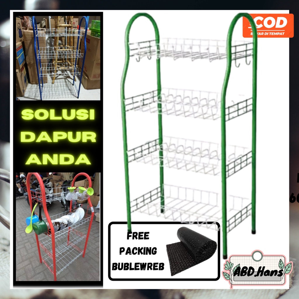 (Hans) Peralatan Rumah Tangga Rak Piring Susun 4 Jumbo Dapur Serbaguna Besi bongkar pasang Coating P