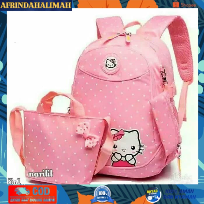 

[TERBARU] Tas sekolah Anak perempuan Hello Kitty set 3in1