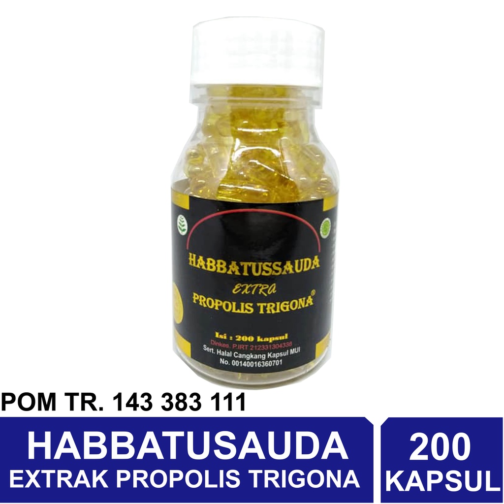 Paket 2 Botol Habbatussauda Extra Propolis Trigona Izin Edar BPOM isi 200 Kapsl