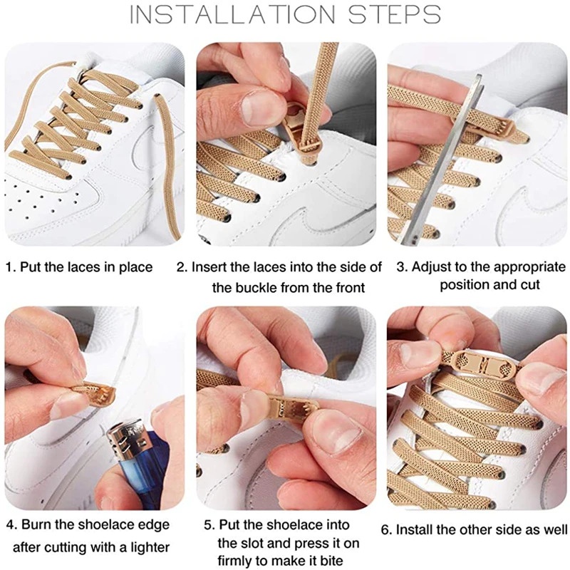 Tali Sepatu Elastis Flat Buckle Lock No Tie Shoelace Untuk Dewasa Anak