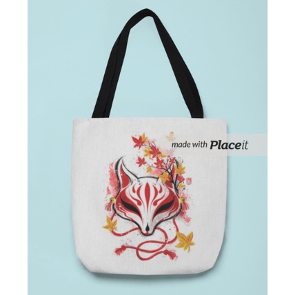 Autumn Kitsune Mask Tote Bag Kanvas