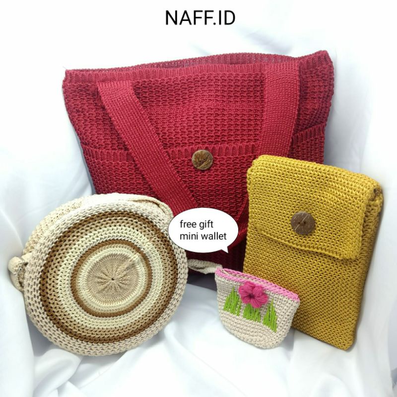 NAFF.ID- &quot;Sheva&quot; Paket Hampers / Tas Selempang Rajut / Free Dompet Mini Handmade