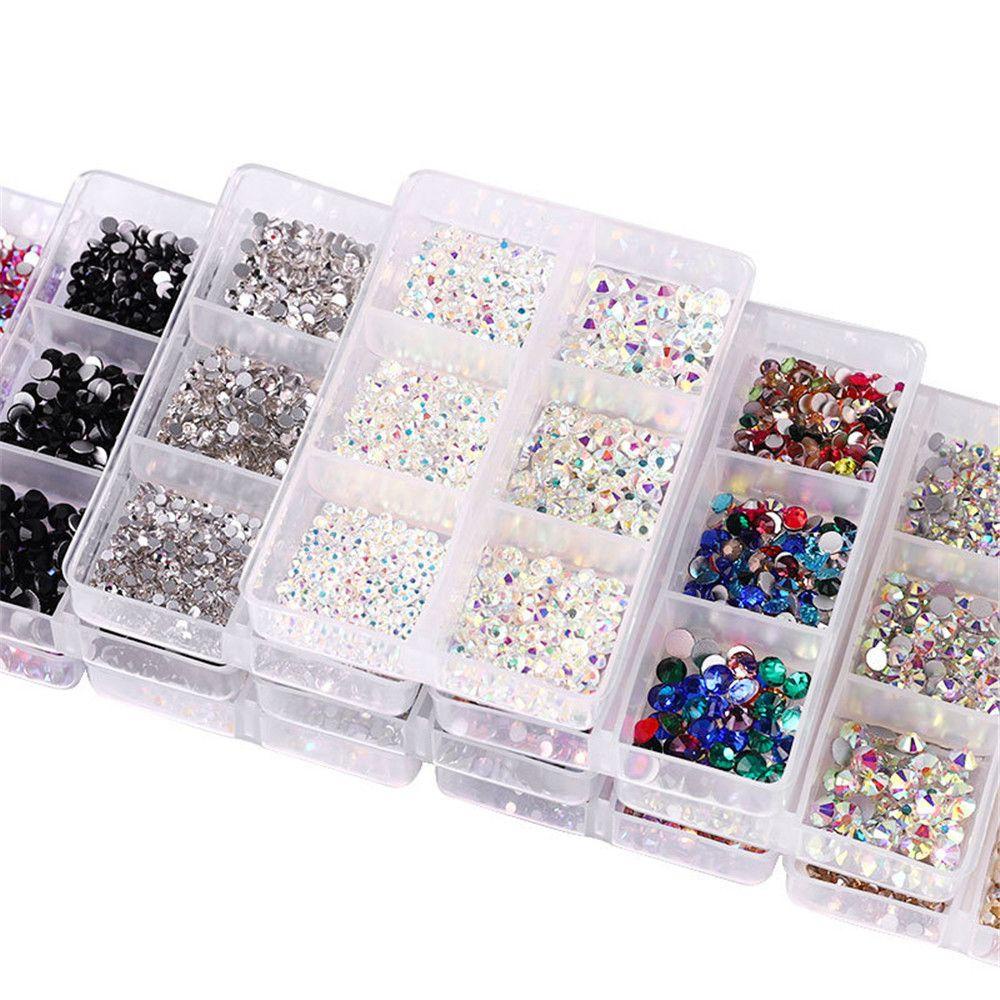 R-flower 1000Pcs Paku Rhinestones Mix Ukuran Belakang Datar 3D Kaca Batu AB Kristal