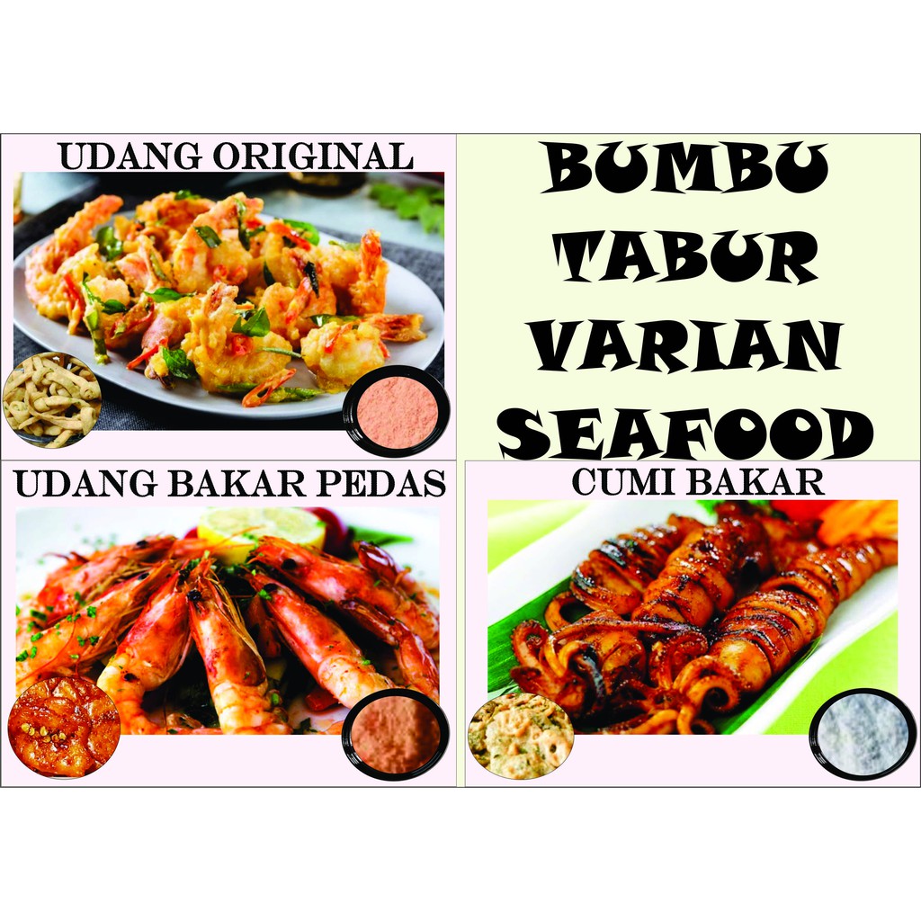 

BUBUK TABUR SEAFOOD TERBAIK UDANG BAKAR PEDAS UDANG ORIGINAL CUMI BAKAR MSG GURIH ENAK HALAL MURAH