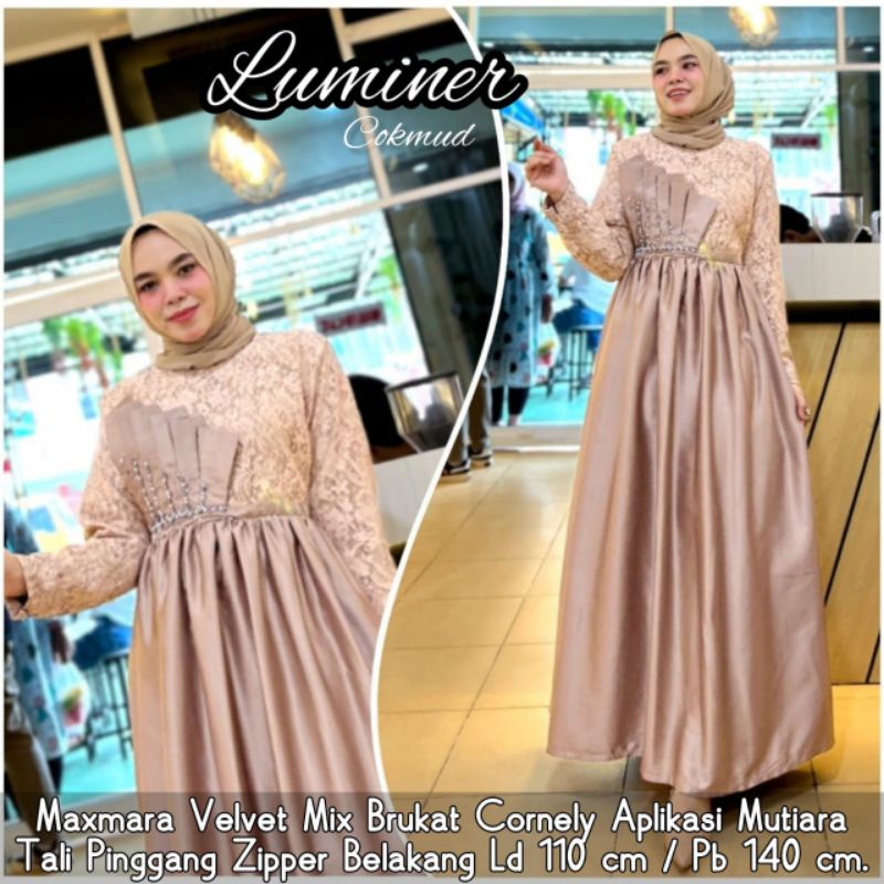 Luminer maxy bahan maxmara velvet mix brokat aplikasi mutiara Banyak warna