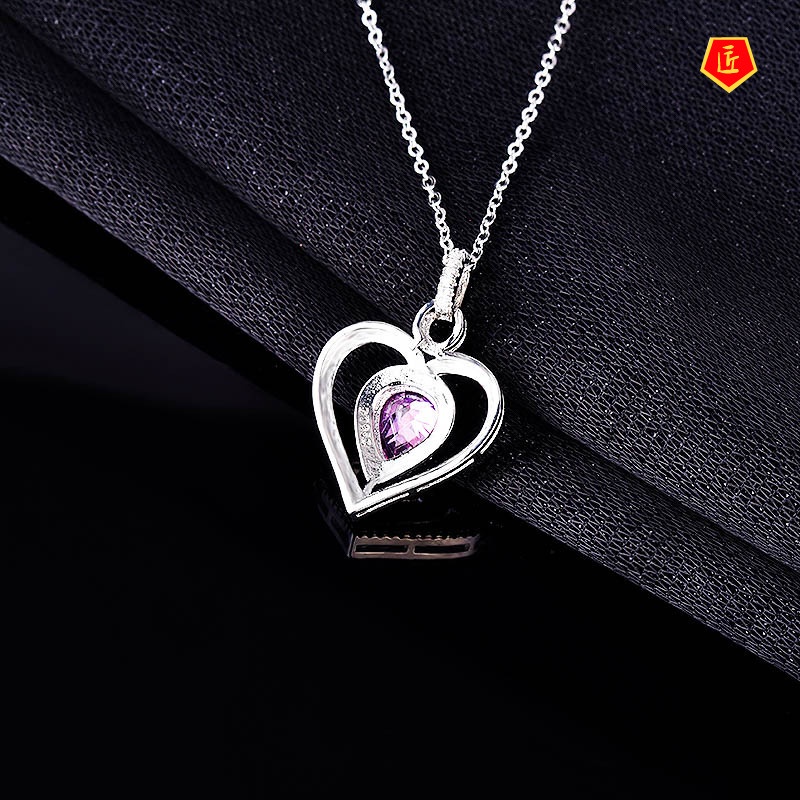 [Ready Stock]Yellow Diamond Love Heart Pendant Colored Gems Necklace Simple Fashion