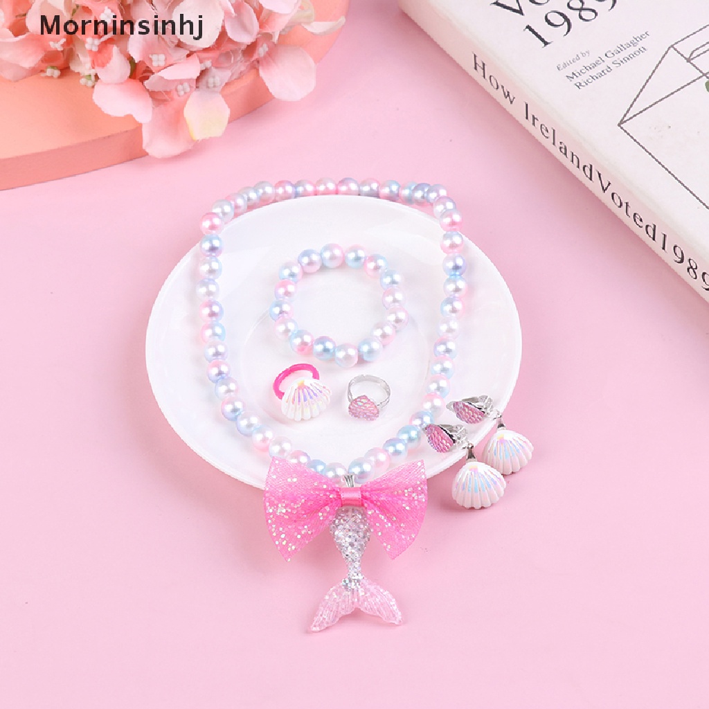 Mornin 1Set Bayi Perempuan Manik-Manik Kalung Set Ekor Mermaid Liontin Anak Anak Adjustable Indah Kalung Pesona Perhiasan Hadiah id