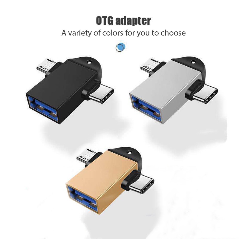 Adapter OTG USB 3.0 Female Ke Micro USB Male Tipe C Male Mini Portable 2in1 Bahan Aluminum Alloy