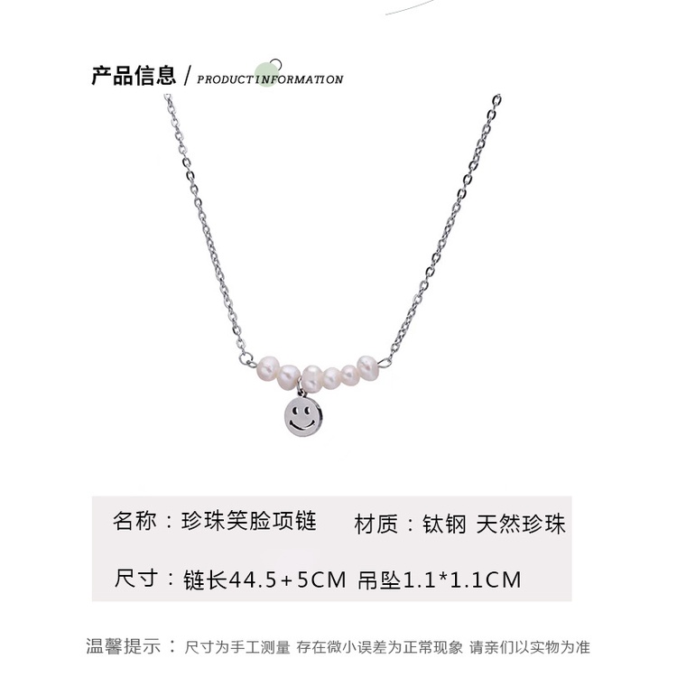 Gaya Korea elegan alami mutiara titanium steel smiley face liontin kalung untuk wanita ins gaya ding