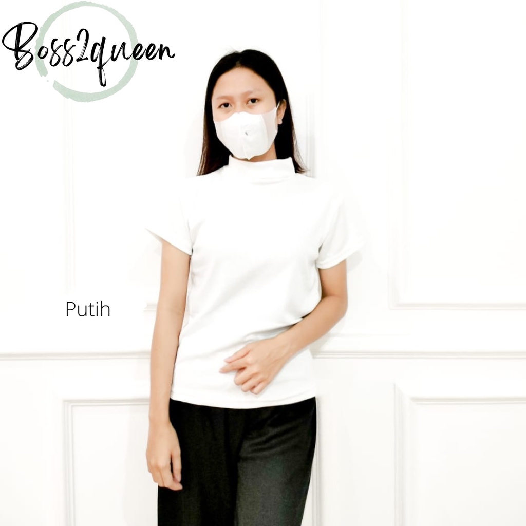 Atasan Basic Rajut Wanita Turtleneck - Kerah Tinggi Lengan Pendek - Knit Premium