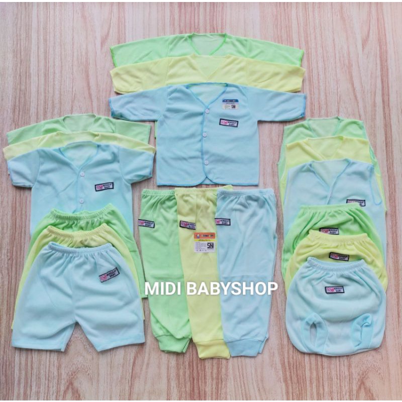 18 Pcs Paket Baju Bayi Celana Bayi Baru Lahir Newborn Polos Moriska SNI