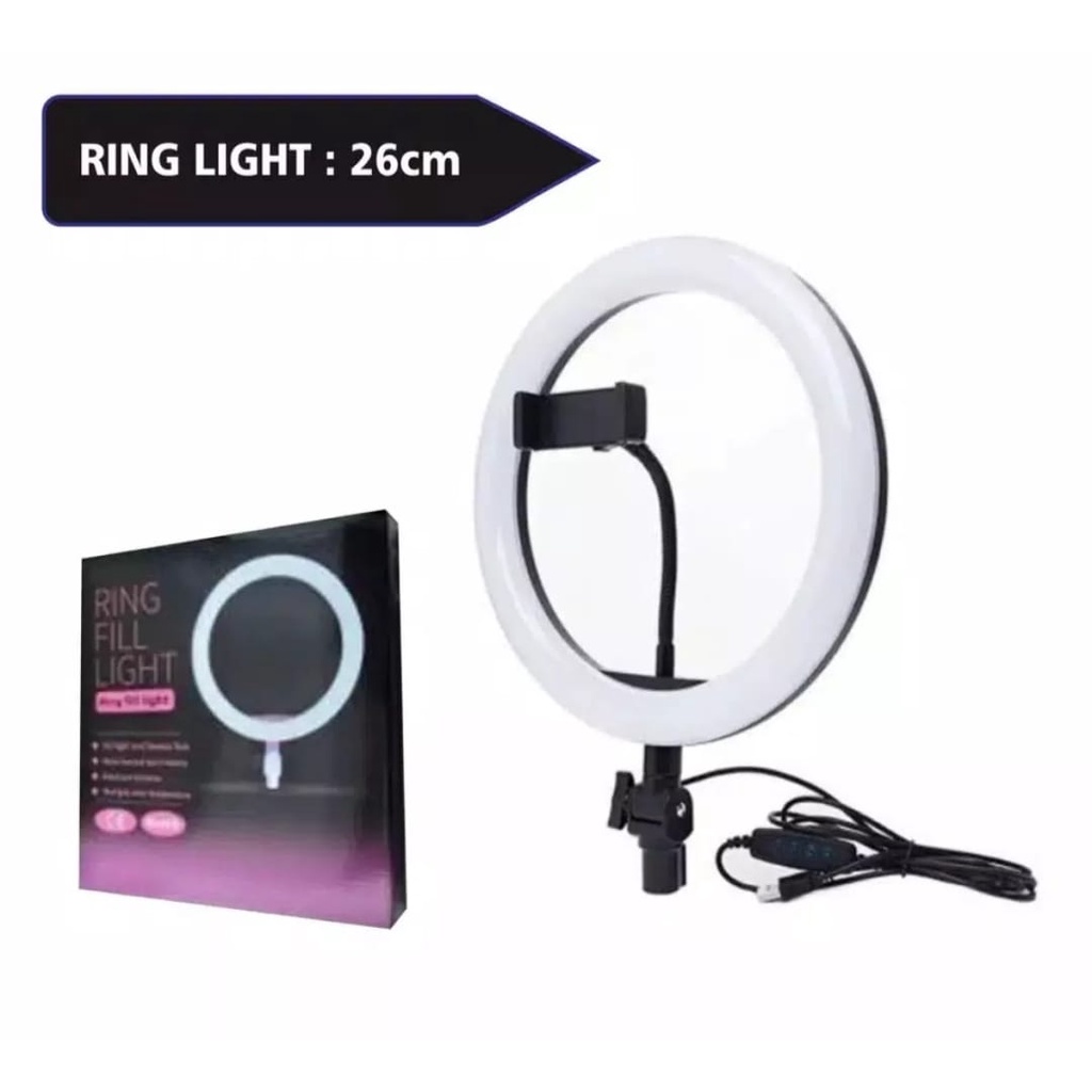 Ring Light LED Ring Fill Light 26 Cm-Ringlight Lampu Photo Selfie Make Up Live Tiktok Vlogger Live steaming-Streamer-Ring Light 3 Pilihan Warna + Stand Tripod Free Holder