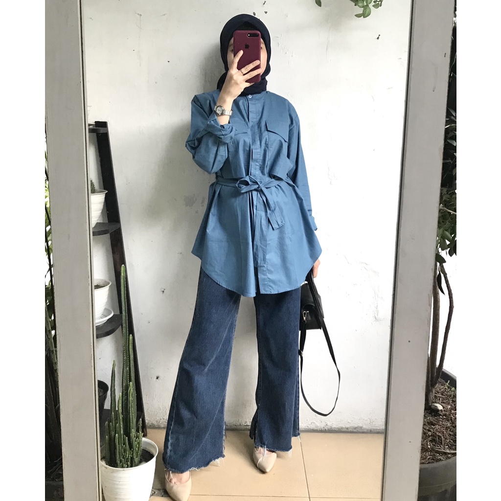 Belt Poplin Shirt Free Belt katun poplin Polos by DAZPROJECT