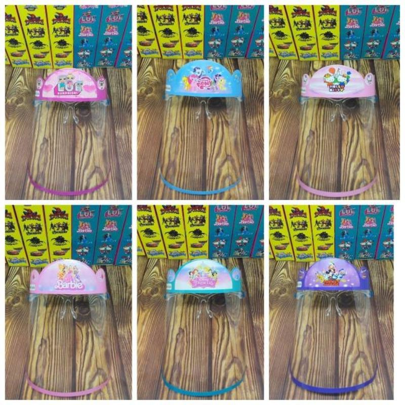 FACE SHIELD KACAMATA ANAK NAGITA KARAKTER MOTIF LOL LITTLE PONY FROZEN ELZA DLL MJP DENGAN BOX