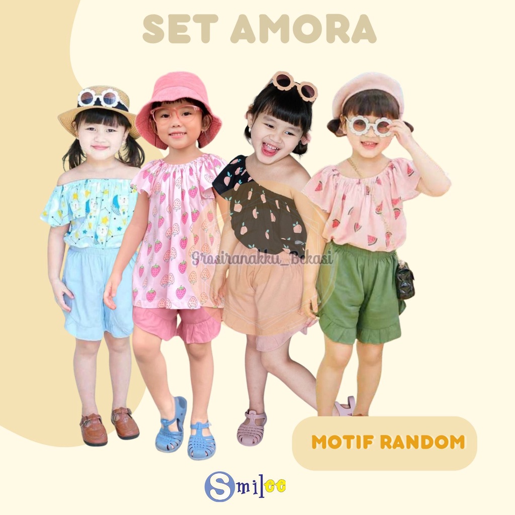 Setelan Anak Rayon Smilee Amora Mix Motif Size 1-5Tahun