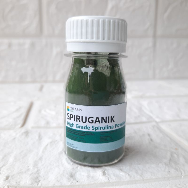 Spiruganik, Spirulina Organik Tinggi Protein 60% untuk mencerahkan warna ikan campuran pelet dan pakan ikan hias cupang guppy chana