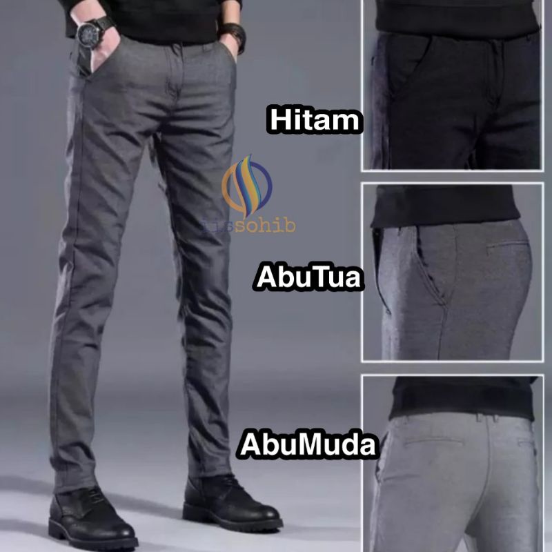 CELANA BAHAN | KERJA | FORMAL | KANTOR | PANJANG | HITAM | DASAR PRIA SLIMFIT _-