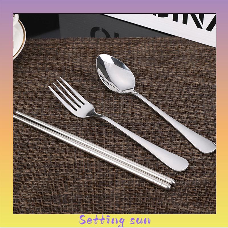 4PCS/ set Alat Makan Travel Korea Sumpit Portable Sendok Garpu Sumpit Stainless Steel 410 Include Kotak TN