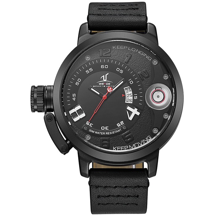 Weide UV1606B Jam Tangan Pria Wanita Sport Quartz Fashion Analog Leather Hitam - Hitam Dial