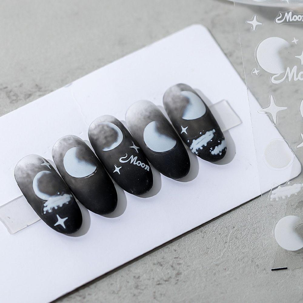 AUGUSTINA Agustina Huruf Nail Art Stiker 5D Relief Garis Pola Tidak Teratur Cinta Hati Bintang Perekat Diri DIY Dekorasi Kuku