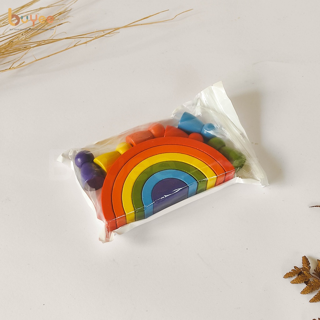 Wooden Rainbow Stacking Block | Pelangi Balok Susun Mainan Kayu Montessori