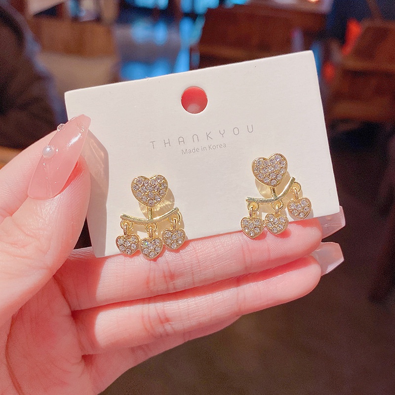 Anting Tusuk Gantung Bahan Sterling silver 925 Desain Hati Hias Zircon Untuk Wanita