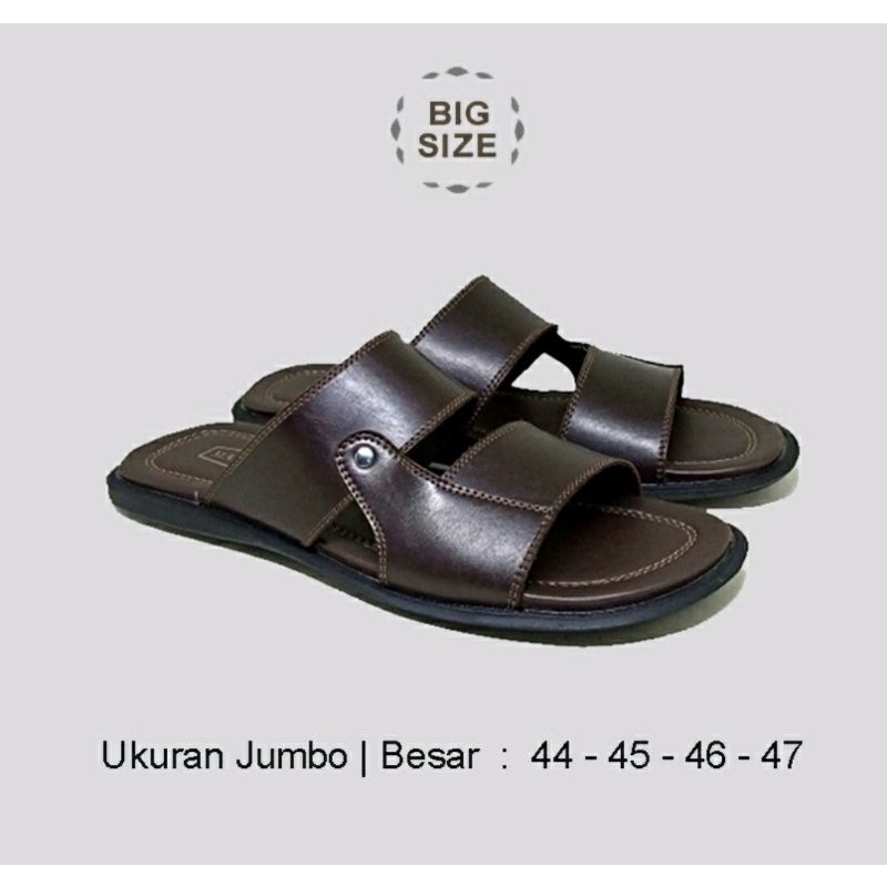 COD / Sendal Kulit Makazi 44-47 Slop Kulit Pria Bapak2 Ukuran JUMBO Besar / Khusus Kaki Gede Brown, 46