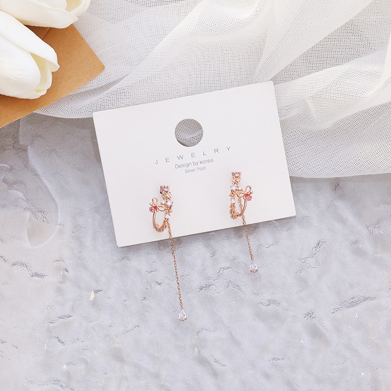 Anting Silver Perak S925 Wanita Fashion Murah AAS030 panjang elegant permata lapis emas putih