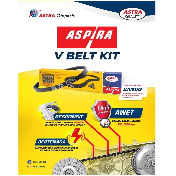 Aspira Vanbelt V Belt Van belt Fanbelt Kit Assy Set Honda Vario 125 ESP LED Injeksi H2-231PA-K35-1200