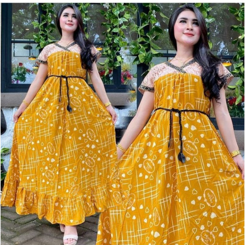 [Bisa Cod] Terbaru Daster Arab Terlaris || Dres Brokat Motif Love Free BELT / Pakaian Wanita Bhusui