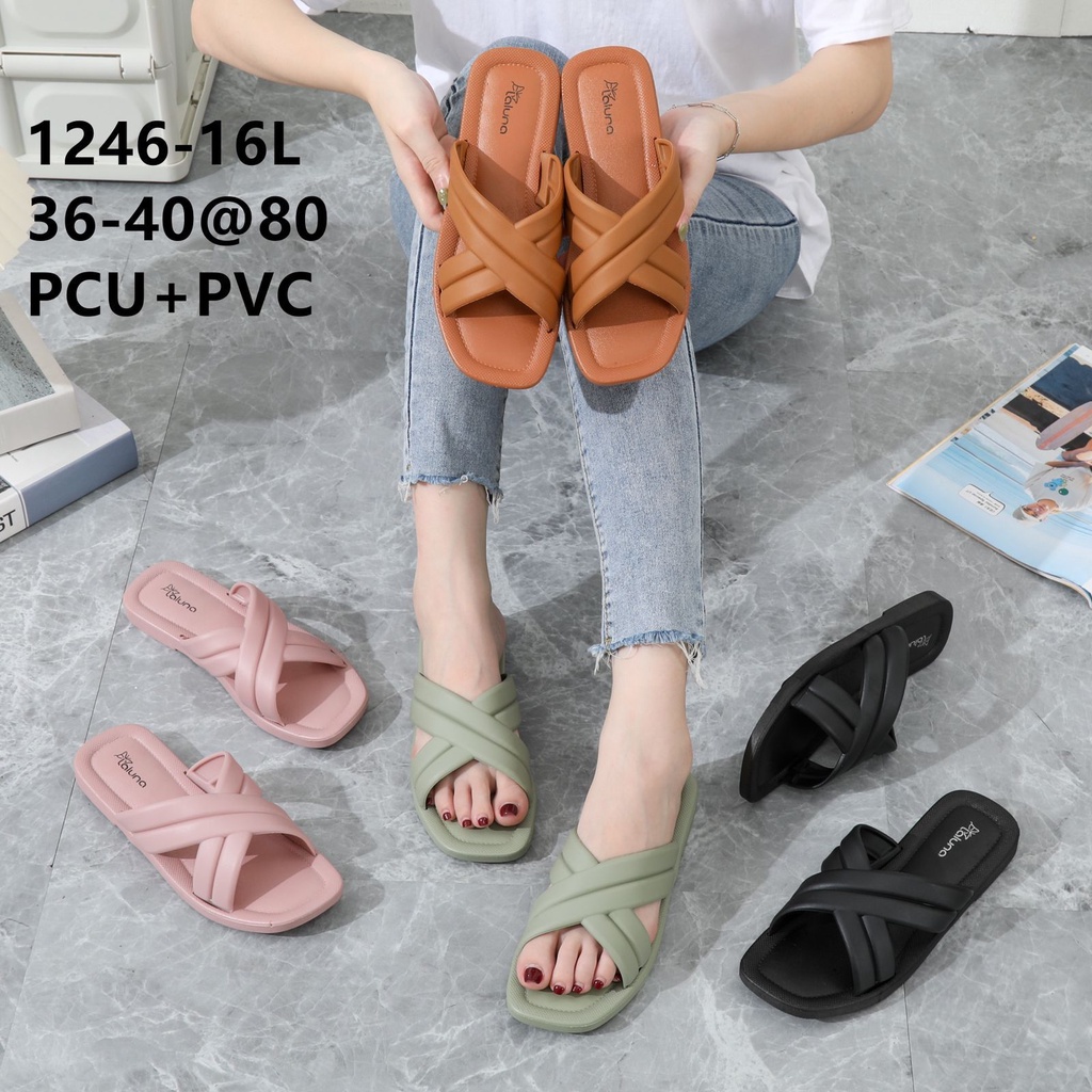 SANDAL SLOP LALUNA 1246 16L SENDAL SLOP WANITA MOTIF TALI GARIS SILANG 100% ORIGINAL KUALITAS IMPORT NYAMAN ANTI SLIP JELLY RUBBER