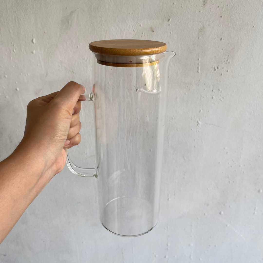 The Home Edit Glass Jug With Bamboo Cover/ Teko Kaca Tutup Bamboo