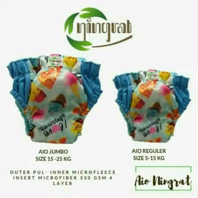 Clodi Bayi  Ningrat All In One Paket Isi 3 Pcs Tipe Reguler Pants (Bb 5-17 Kg) Popok Kain Cuci Ulang